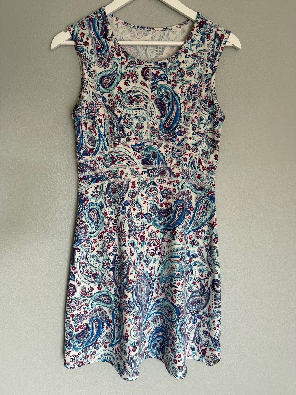 Title Nine white blue paisley sleeveless athletic tank top dress Women’s sz S